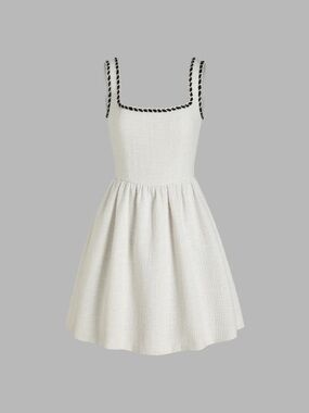 White Sleeveless Dress with Black Trim with pockets